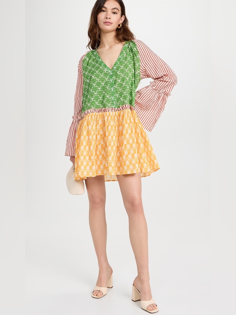NWT RHODE Green Yellow Multicolor Dakota Long Sleeve Mini Dress Sz XS